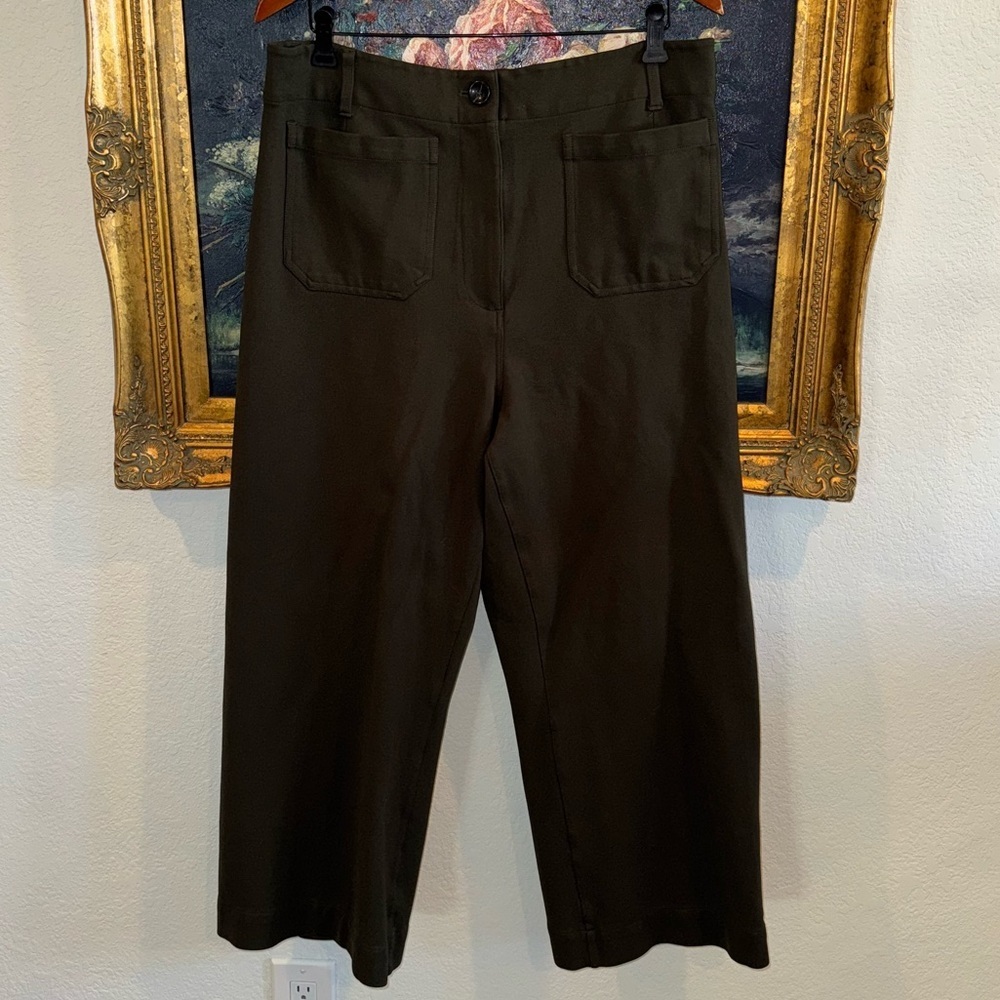 Quince Dark Green Wide Leg Ponte Cropped High Waist Pants Size 16 Used - Picture 2 of 7